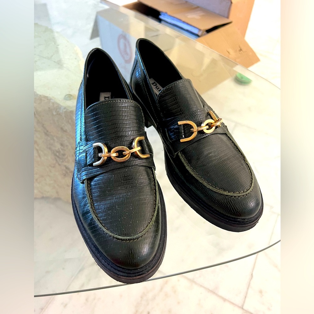 Dune London leather loafers in emerald green